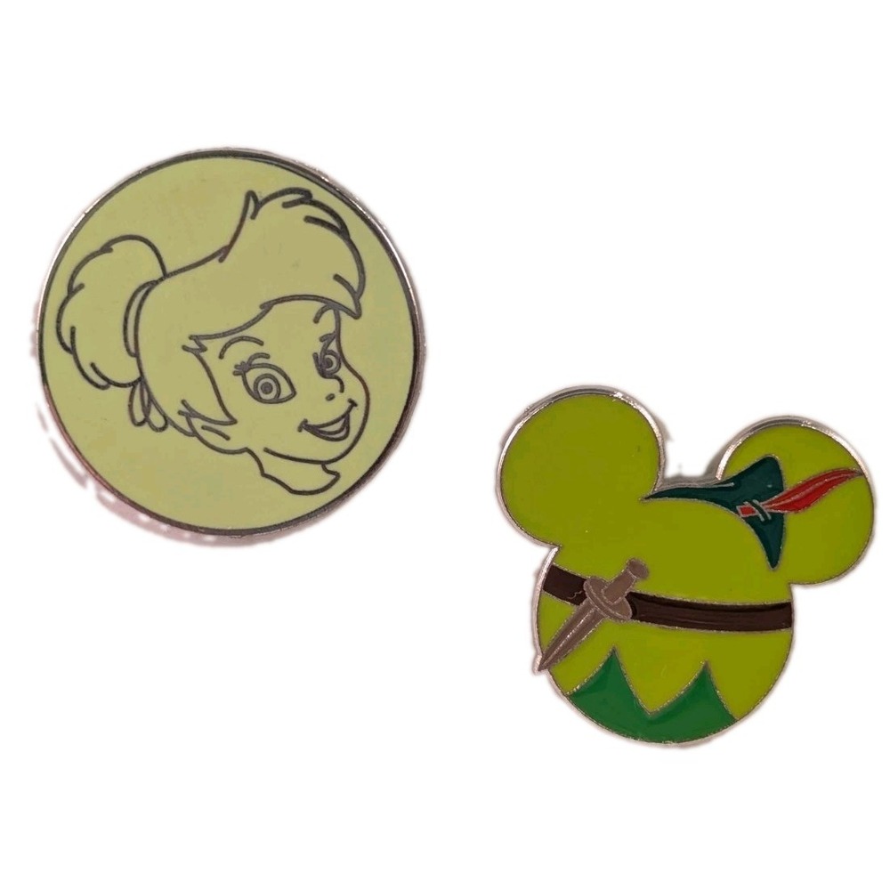 Disney Tinker Bell 2-Pin Set - Circle Face & Mickey Head Peter Pan Costume Icon